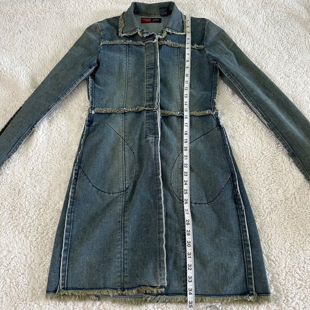 VTG Y2K Younique Jeans Denim Long Jacket Sz S Cotton Streetwear Grunge Utility - Picture 3 of 5